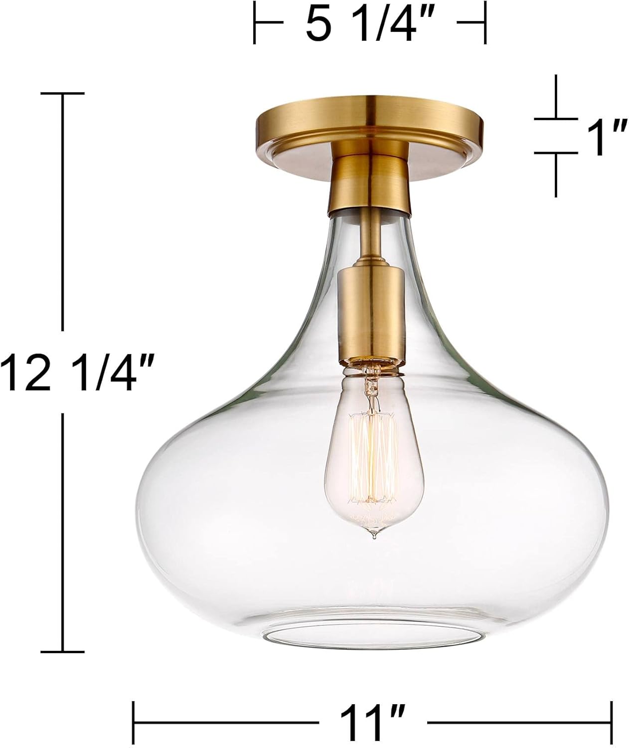 Warm Antique Brass and Clear Glass Semi-Flush Mount Ceiling Light