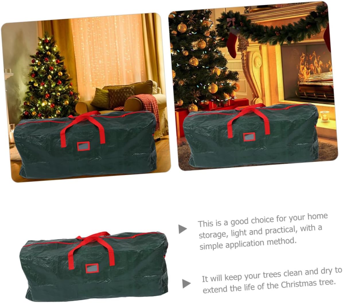 Alipis Christmas Tree Storage Bag with Handles Large Capacity Dustproof Outdoor Xmas Tree Container 135x34x68cm Green