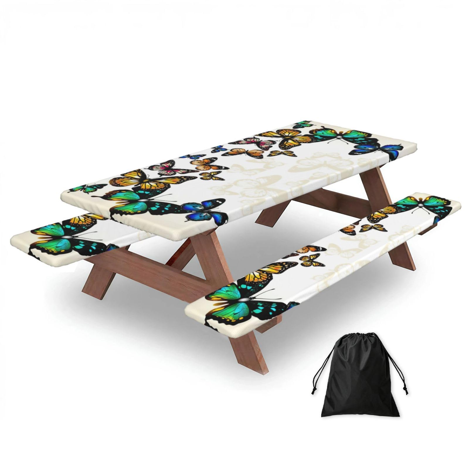 Beautiful Butterfly Print 3 Pack Wipeable Picnic Bench Cover And Table Cover Lightweight Table Cloth For Camping Outdoor