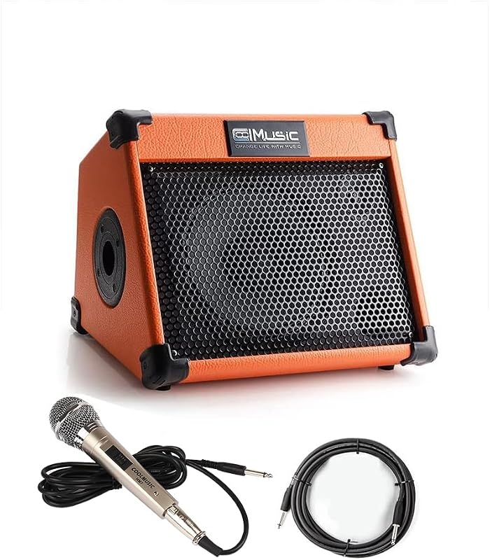 Amplificador de guitarra acústica, amplificador Bluetooth de 20 vatios para guitarra acústica con efecto de coro de reverberación, ecualizador de 3 bandas (incluido micrófono y cable de audio)