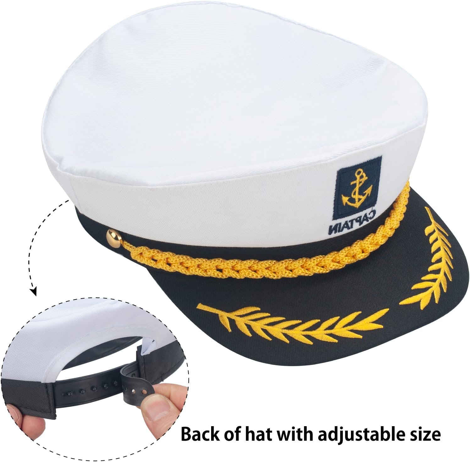 Captain Hat, Sailor Skipper Hats for Men Women, Adjustable Yacht Boat Captains Hat Nautical Cap, Navy Marines Costume Accessory for Halloween Cosplay - Image 2