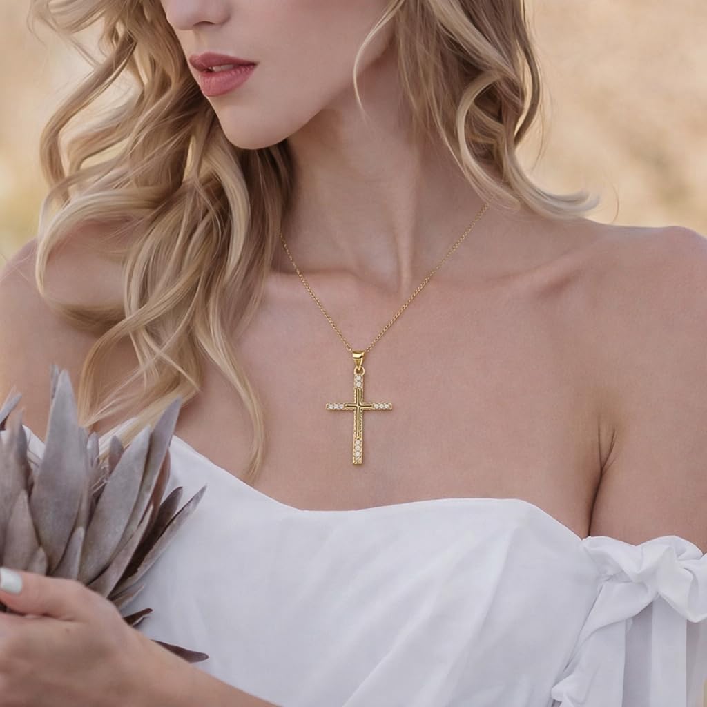 14K Gold Cross Necklace for Women Crucifix Pendant Minimalist Gold Necklace Chain - Image 2