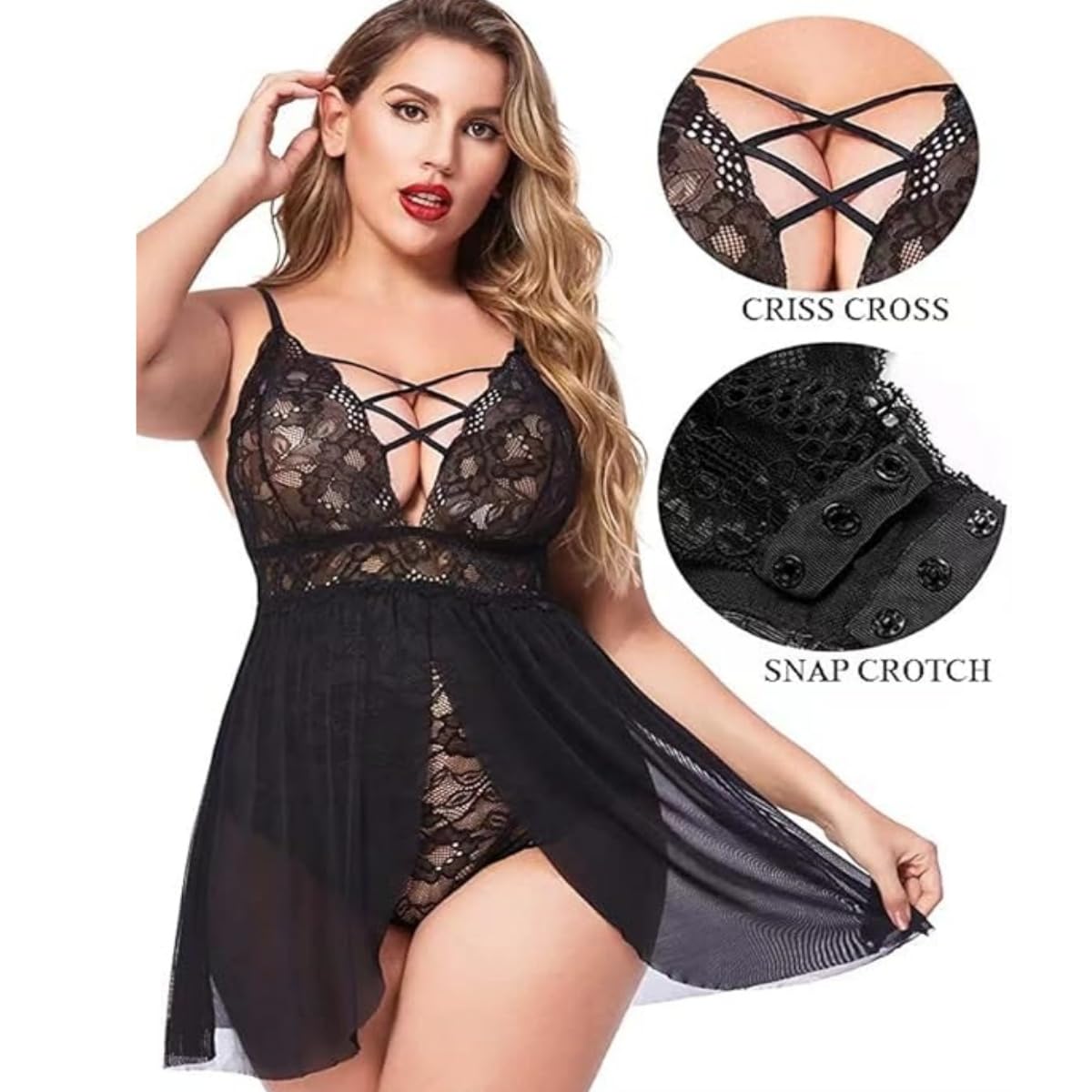 XHYRHTS Sexy Dessous Babydoll Plus Size Damen Chemise Nachthemden Spitze Negligee Unterwäsche Einteiler Nachtwäsche Nachthemd Damen Nachtwäsche