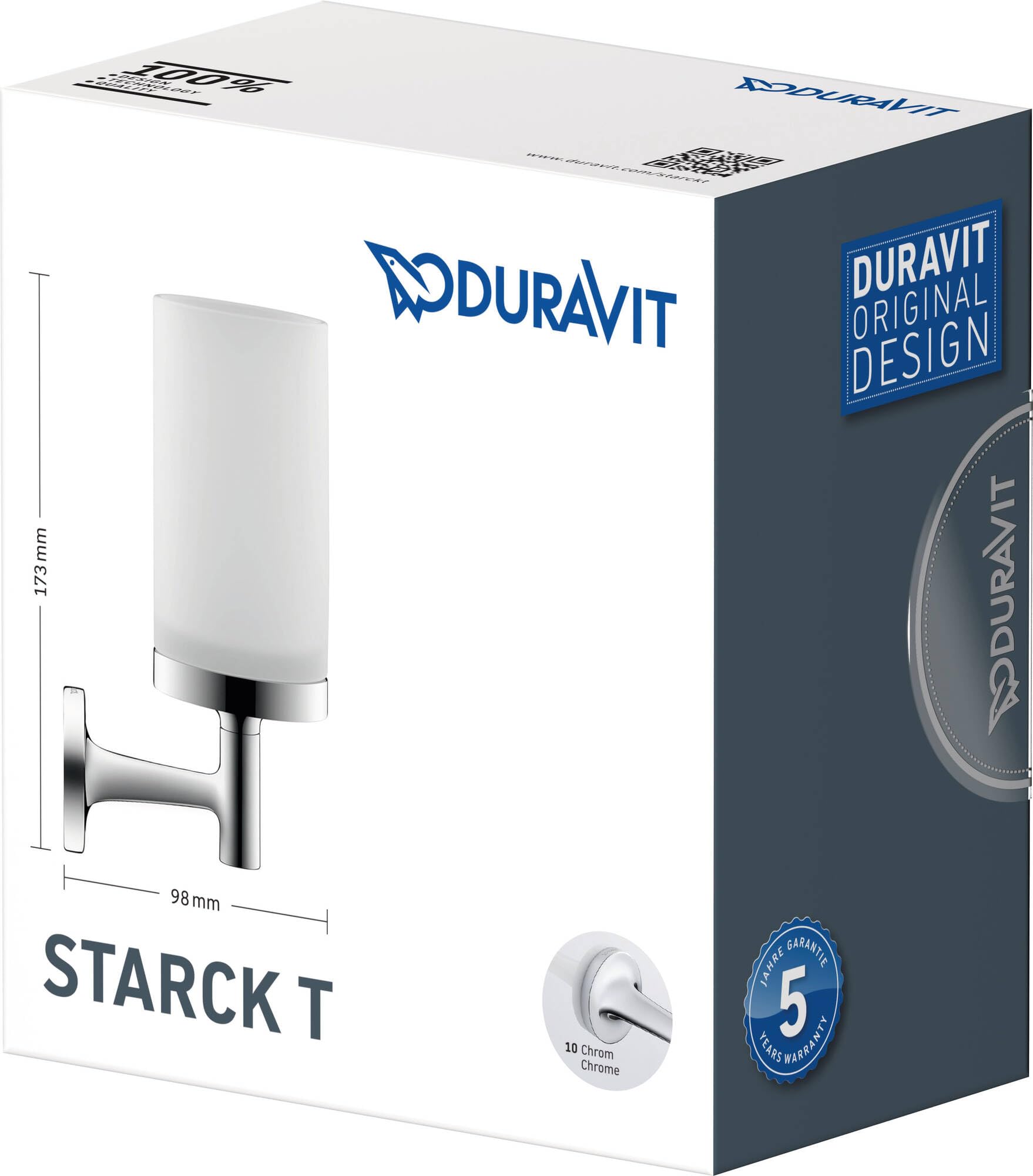 Duravit Zahnputzbecher Starck T, Glashalter Bad, Zahnbürstenhalter Glas, Wandmontage, Chrom