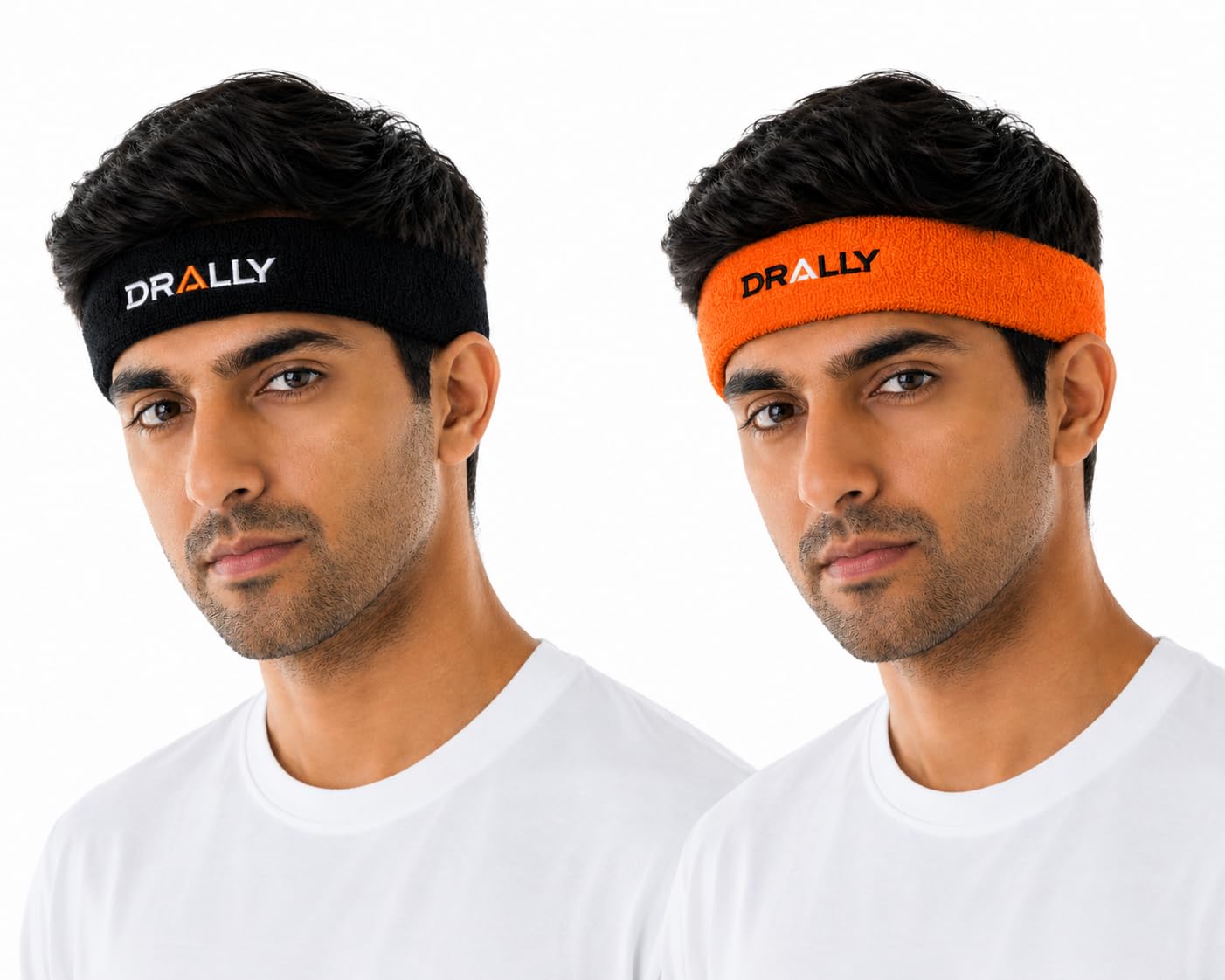 Drally Gym Headband for Men and Women - Sports Headband for Workout & Running, Breathable, Non-Slip Sweat Head Bands for Long & Short Hair (Black & Orange), Terry Cotton, Snug Fit, Pack of 2-image-9