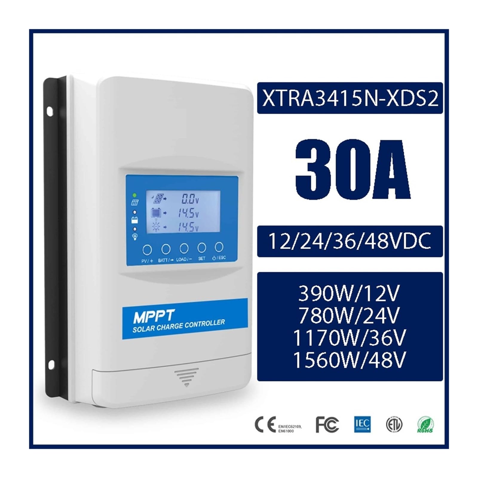 Kontroler ładowania słonecznego regulator ładowania słonecznego MPPT 30A/40A obsługuje akumulator litowy 12/24/36/48 V regulator PV Xtra Max 150 V do domowej energii słonecznej(3415N)