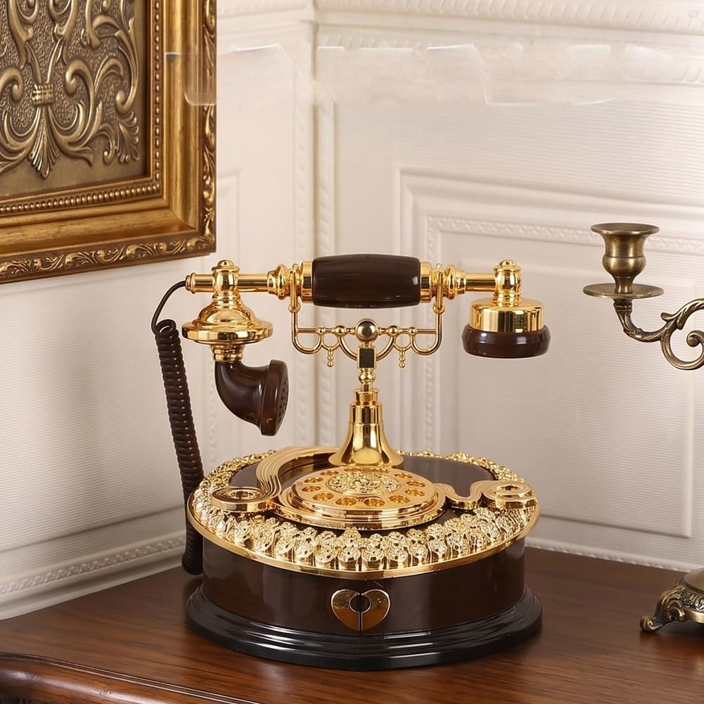 Heart Shaped Telephone Music Box Retro Decorative Wind-Up Melody