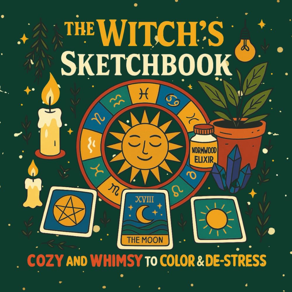 The Witch's Sketchbook- Bold and Easy Coloring Book for Adults, Teens, and Seniors with Simple and Spooky Designs for Relaxation