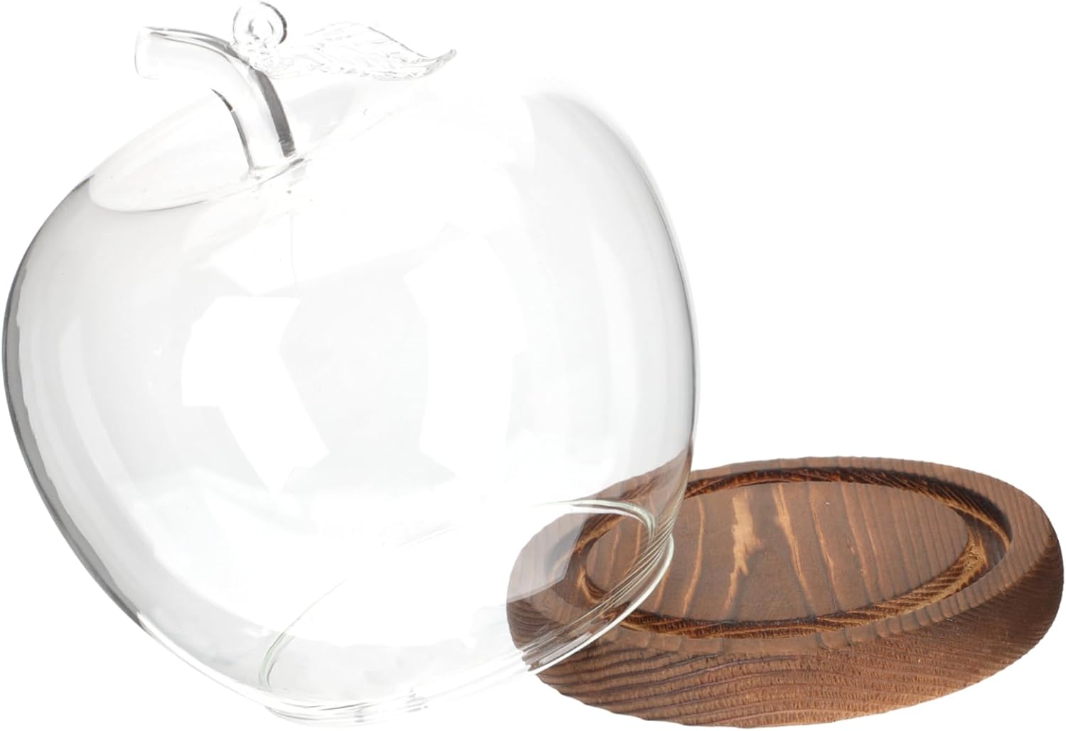 Creative Apple Glass Dome with Antique Wood Base Transparent Display Cover for Clay Crafts Decorative Centerpieces and Protective Dome Decor