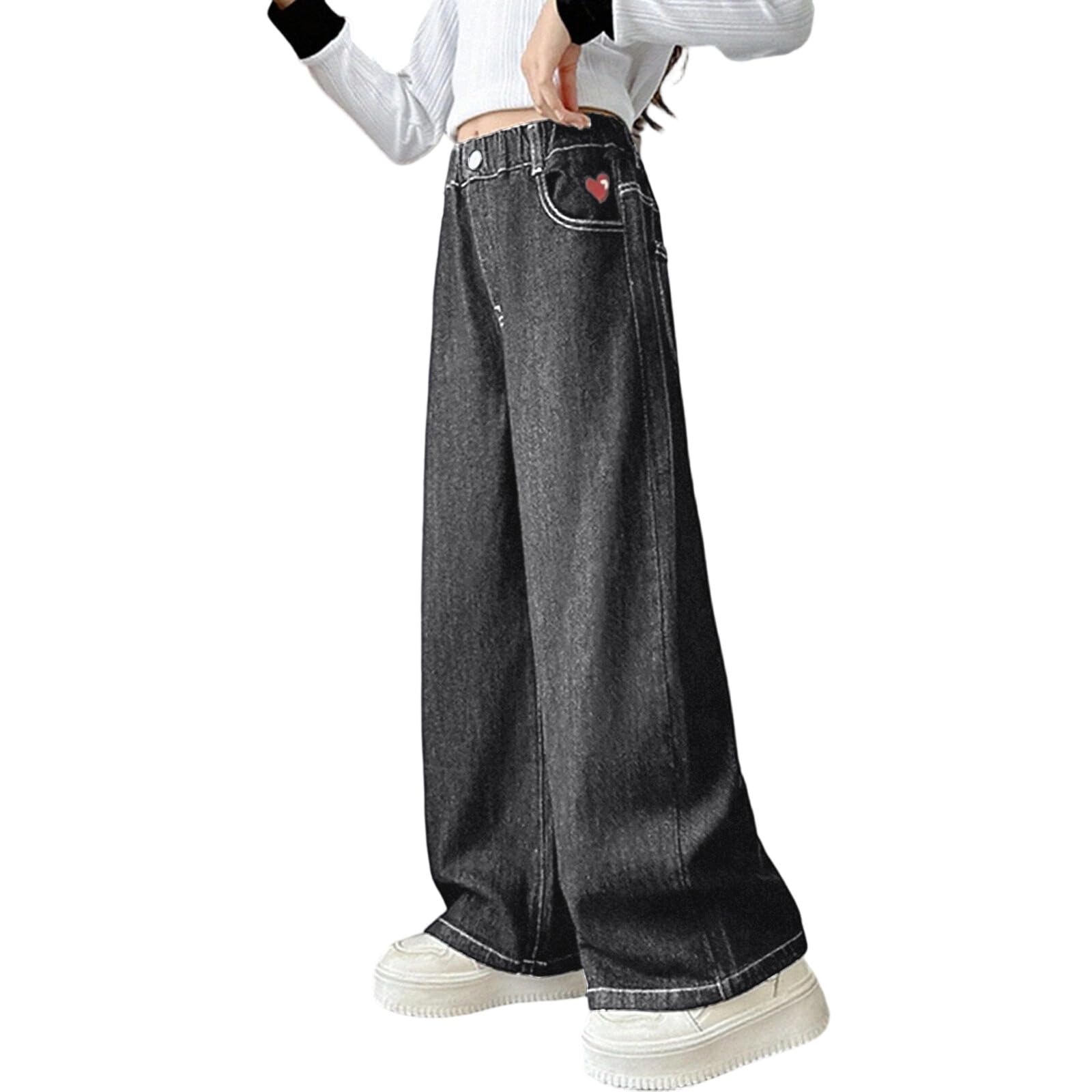 Pantalones vaqueros para niñas de corte recto holgado estilo juvenil 8