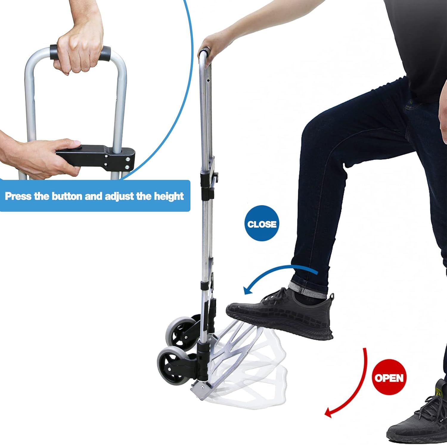 LMKOPUER Folding Hand Truck Dolly Cart, 180lb Portable Heavy Duty Trolley Cart, Luggage Cart with Telescoping Handle and Rubber Wheels