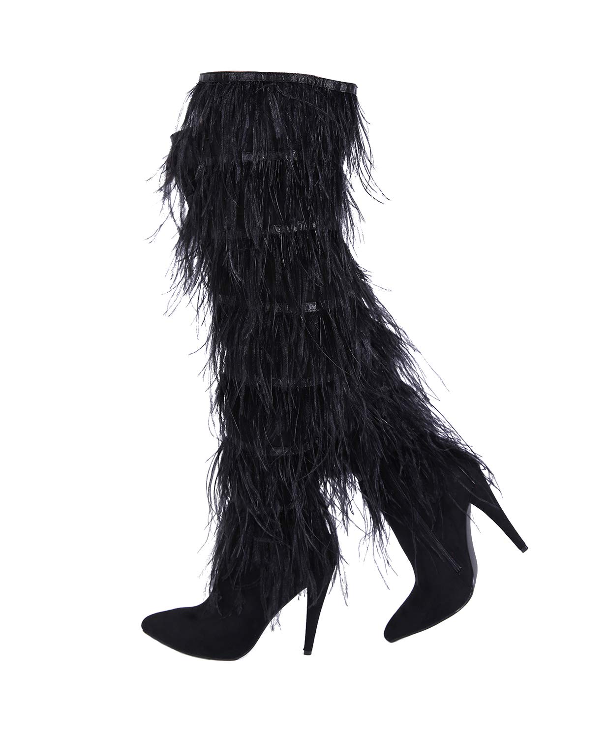 STUPMARY Women Pointed Toe Sparkle Sequins Over the Knee Boots Winter Stiletto Heels Thigh High Bootie