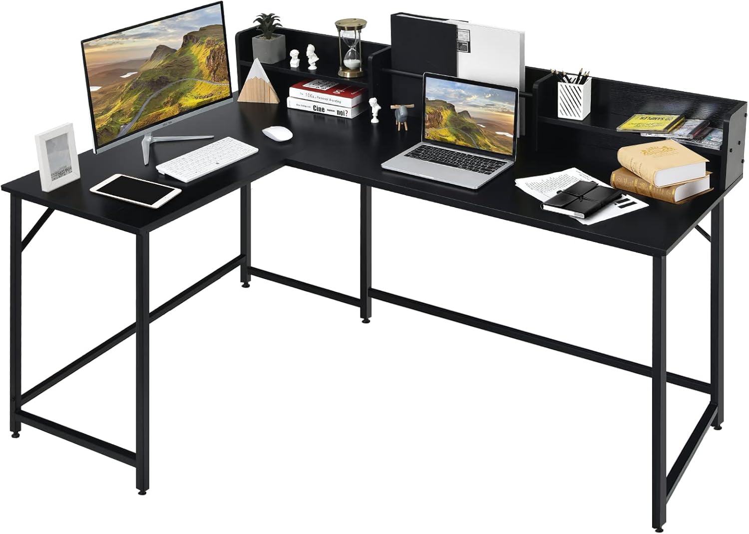 COSTWAY LShaped Computer Desk, Industrial Large Corner Desk Writing
