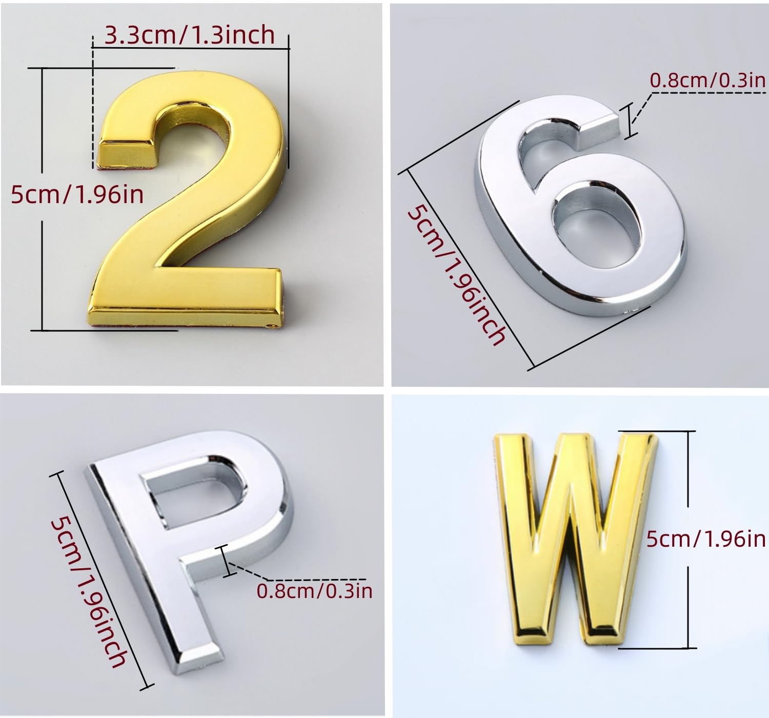 Números de casa de 5 cm, color plateado, autoadhesivos, para puerta de jardín, buzón, señalización de visibilidad, letra I