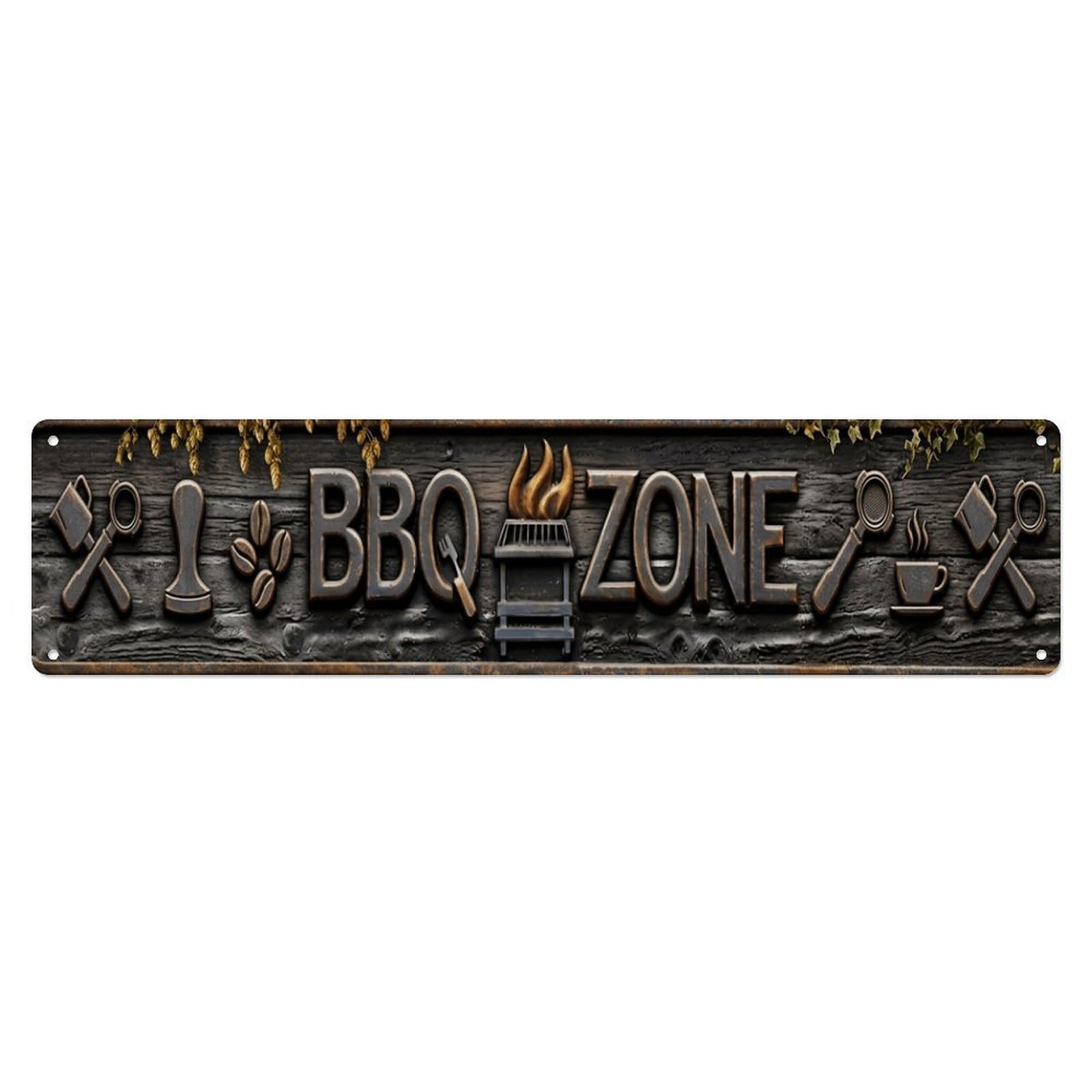 BBQ Zone Classic Cafe Metal Tin Skinny Sign Plaque Wall Decor for Cafe, Club Bar, Office, Home Garden Metal Poster 4x16Inch