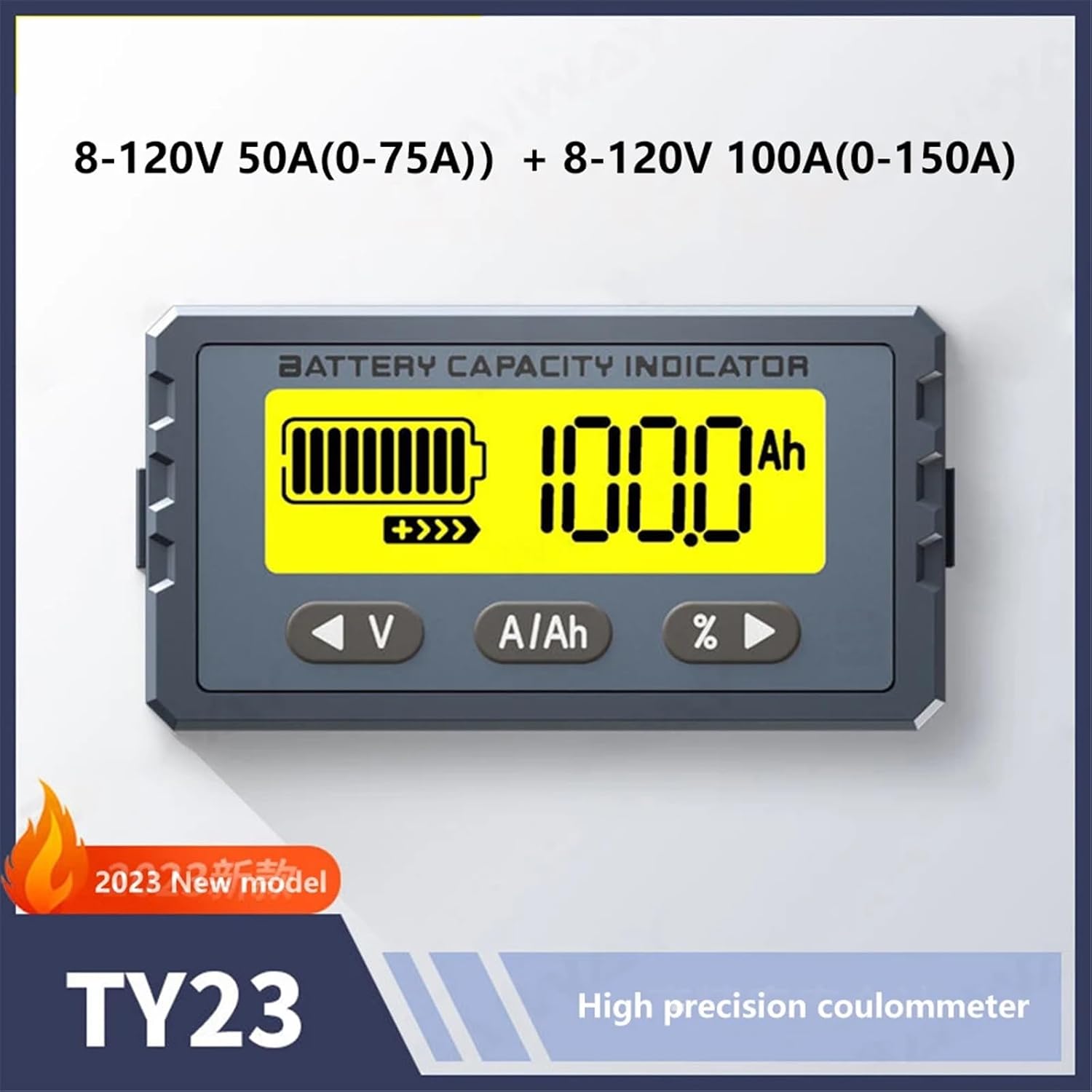 Battery Capaticy Indicator 8V-120V 50A 100A Coulomb Counter Meter Battery Volt Tester Li-ion Lifepo4 Coulometer(8-120V 50A(0-75A))