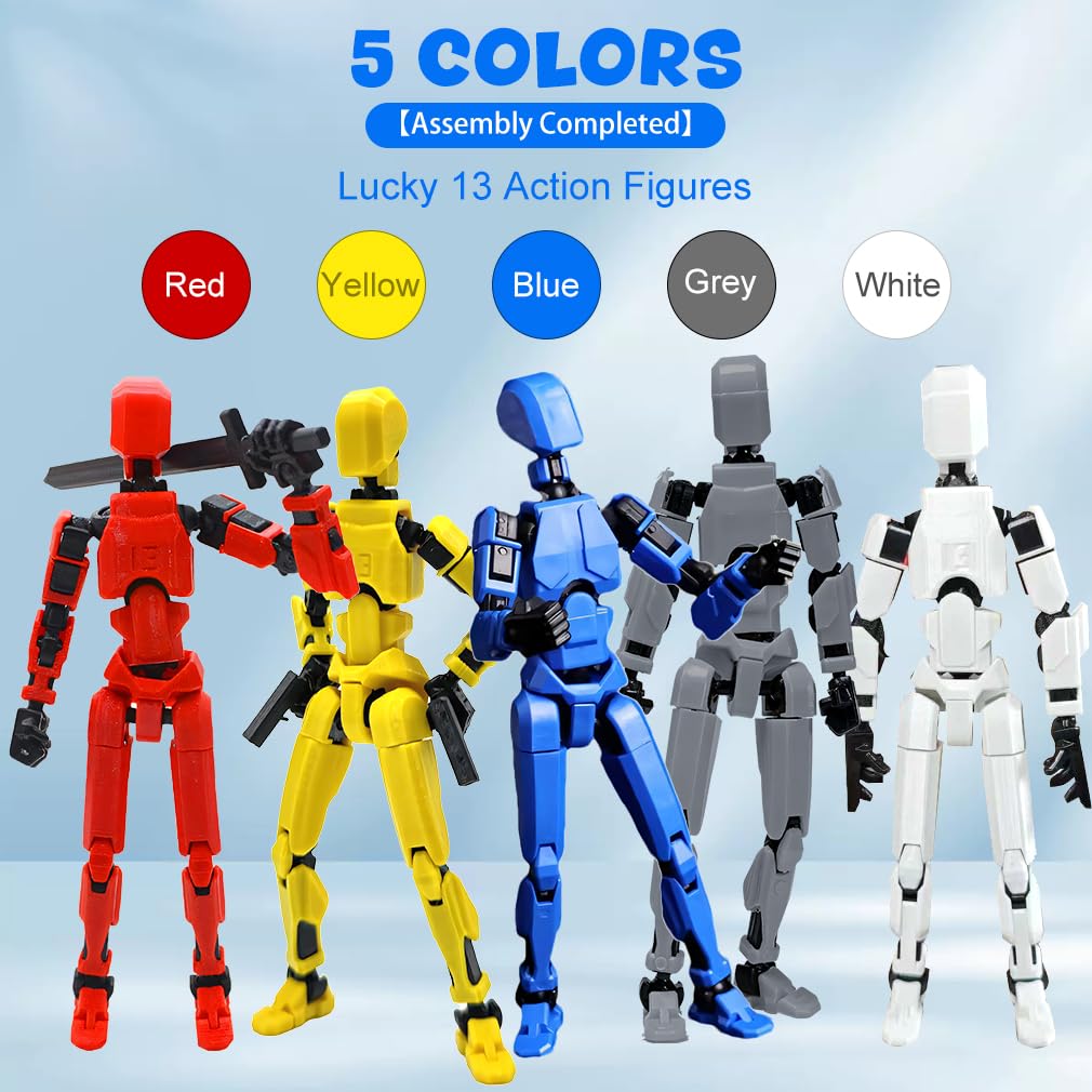 Cartlant 5 Pack T13 Action Figure Already Assembly, 3D Printed Dummy Titan Lucky Stop Motion Figures Set - Image 2