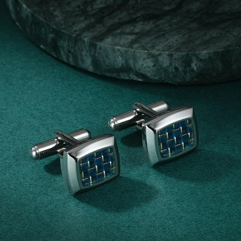 JSEIAJB Bevelled Carbon Fiber Cufflinks European and American Steel Shirt French Cufflinks