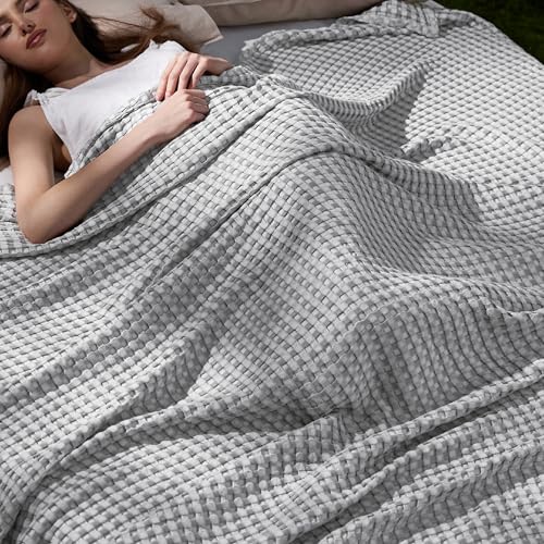Bedsure Cooling Cotton Waffle Queen Size Blanket - Lightweight...