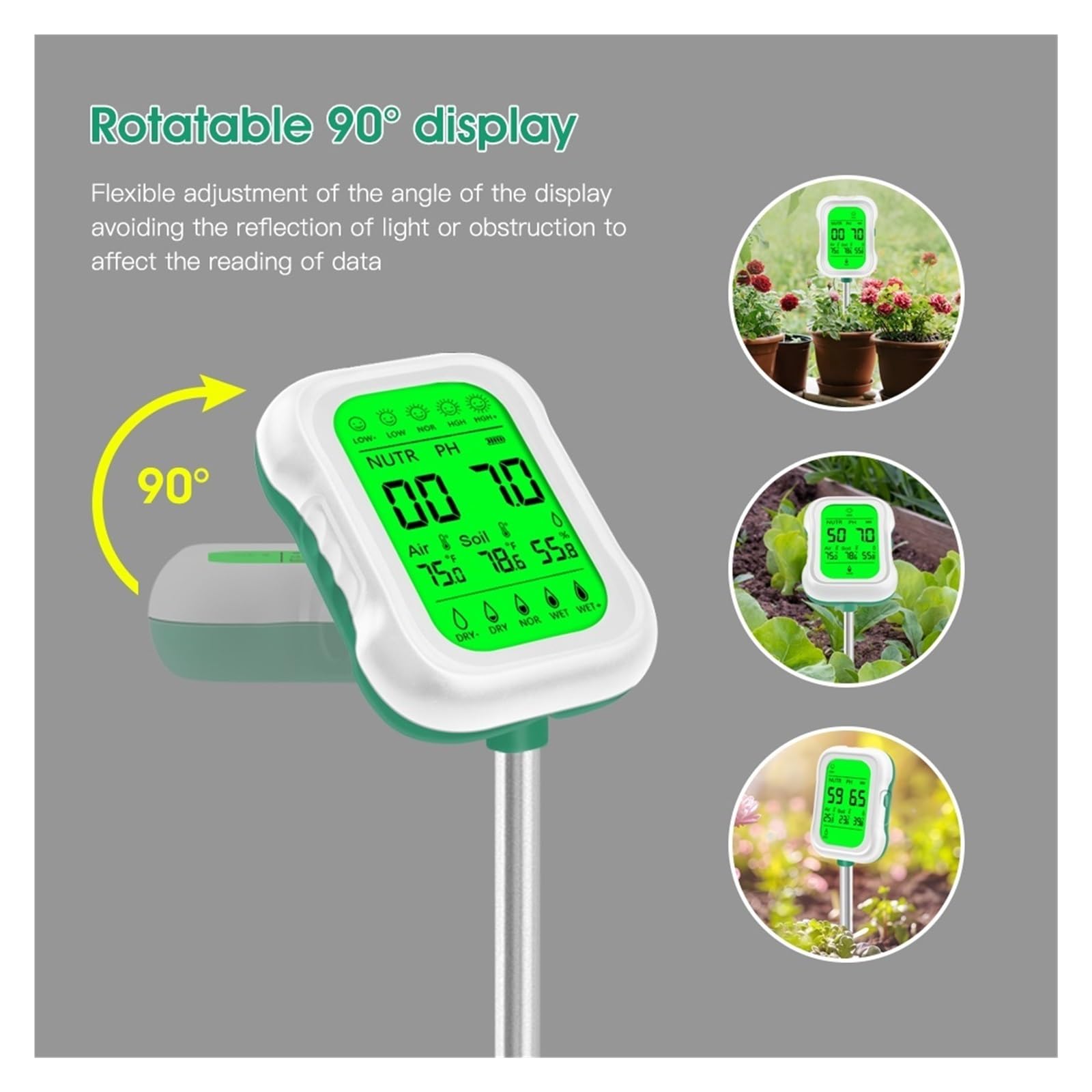 Misuratore digitale del terreno 7 in 1, misuratore di umidità, pH, luce, fertilità, temperatura e for piante da giardino, agricoltura fattoria Giardinaggio, Agricoltura