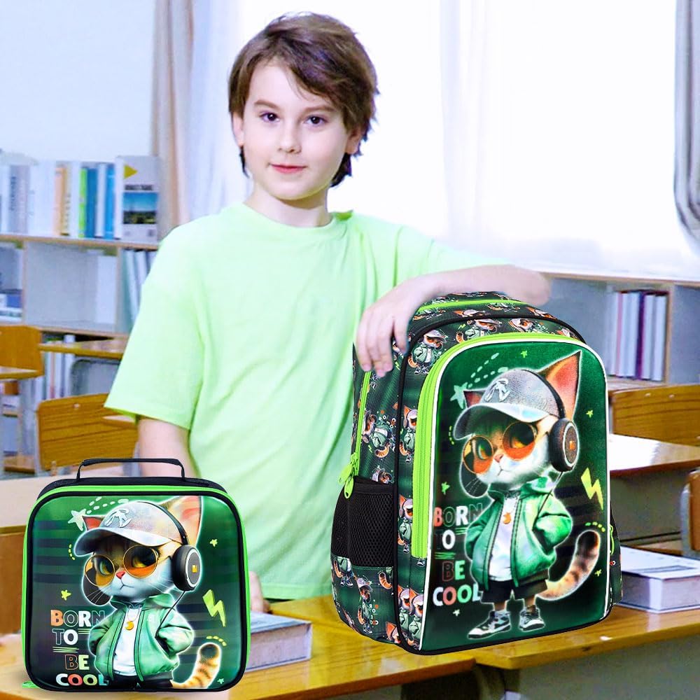 CCJPX 16" Cat Backpack for Boys, 3PCS Kids Water Resistant Preschool Bookbags, Cool Kindergarten School Backpacks and Lunch Box - Image 8