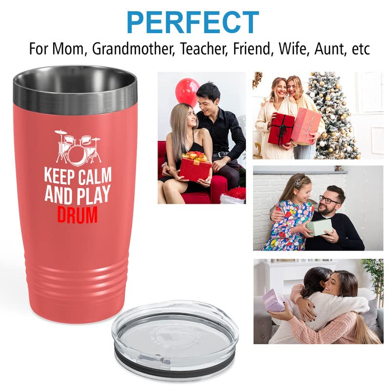 Taza para músicos: Tumbler de 20 oz con diseño de baquetas y lema 'Play Drum' en edición cobre miniatura 5
