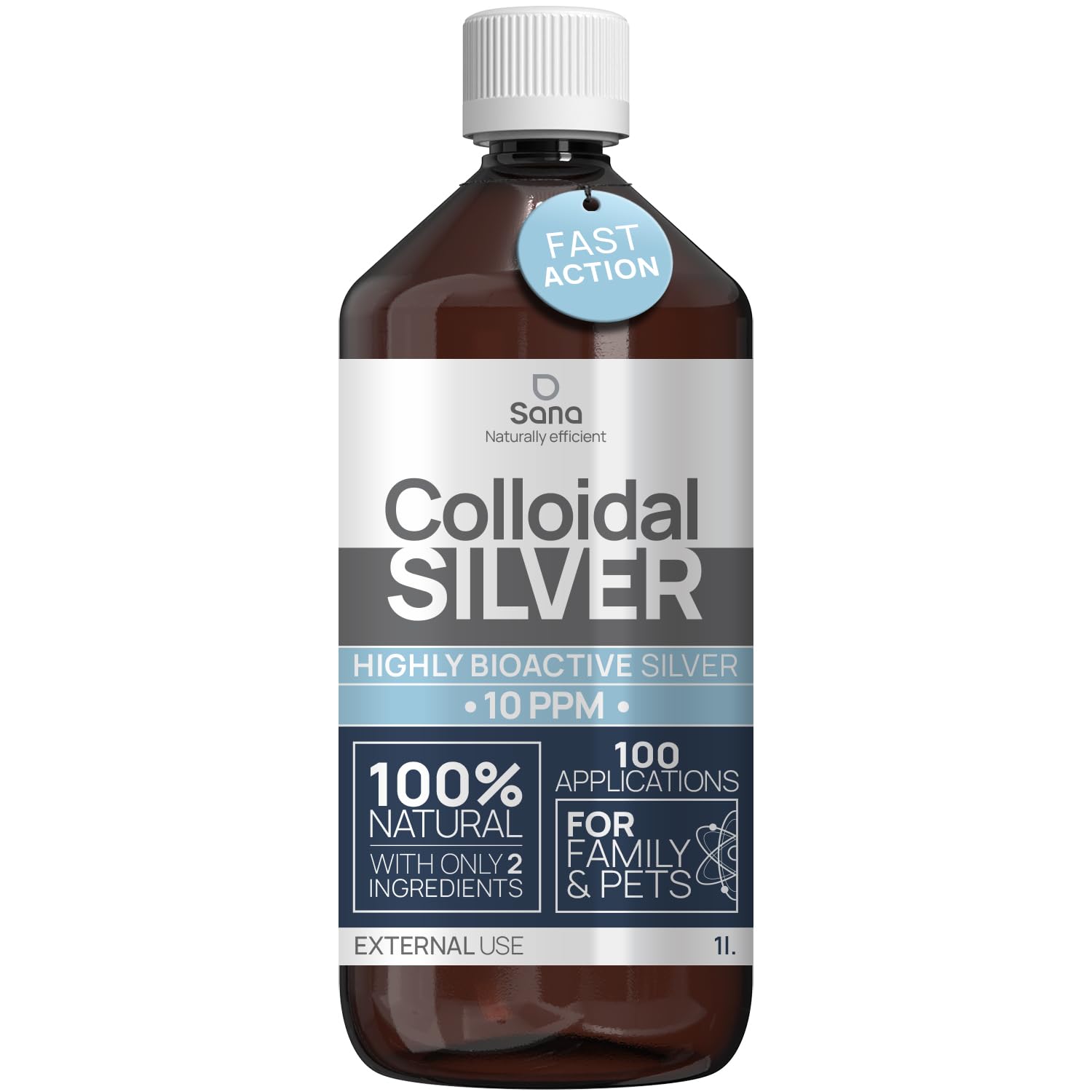 Argento Colloidale Puro 10 PPM 1000 ML | Per la famiglia & gli Animali (Cani, Gatti) | 100% Naturale : Certificato Cosmos Natural | Carbon Neutral