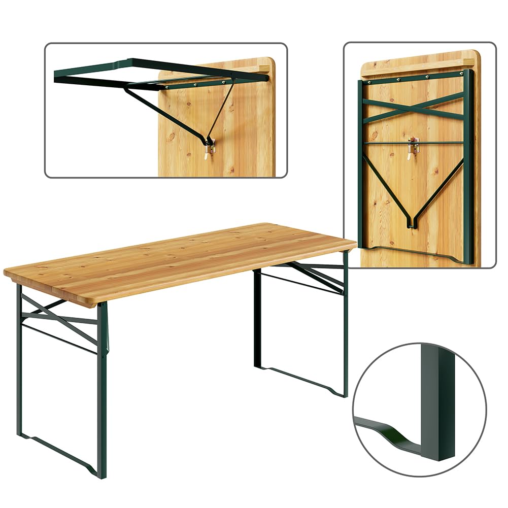 BAKAJI Set 3 Pezzi Birreria con Tavolo Pieghevole e Panche da Esterno, Struttura in Acciaio Comoda, Seduta Ergonomica e Resistente, Ideale per Giardino, Bar, Campeggio, Sagra (170 cm con Schienale)