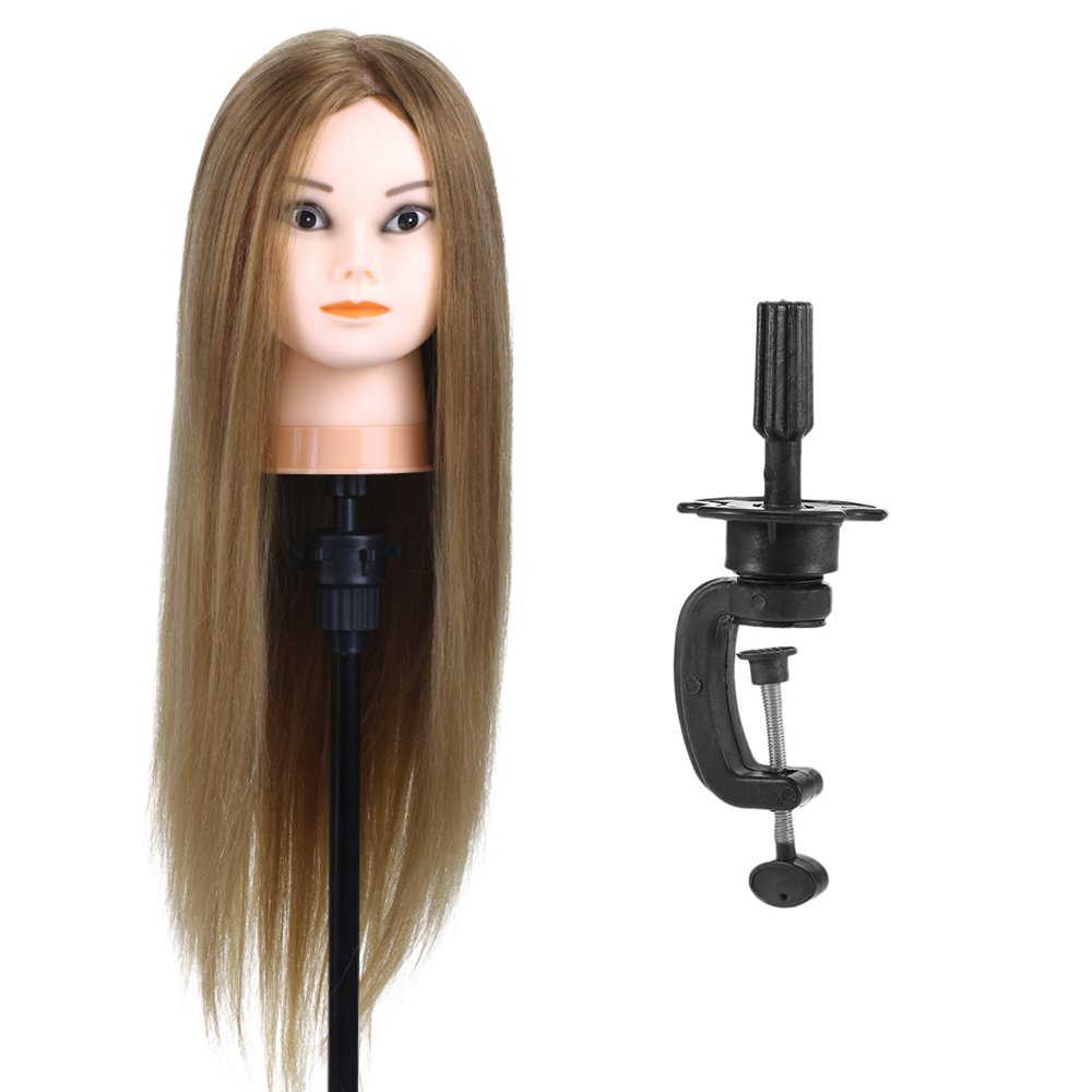 AnselfTraining Head 75% Real Human Hair Manikin Head Hairdressing Dummy Head Salon Head + Hair Clamp Holder for Hair Practice