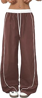 Pantalones de paracaídas para mujer Y2K de pierna ancha, pantalones cargo con cordón en la cintura con bolsillos