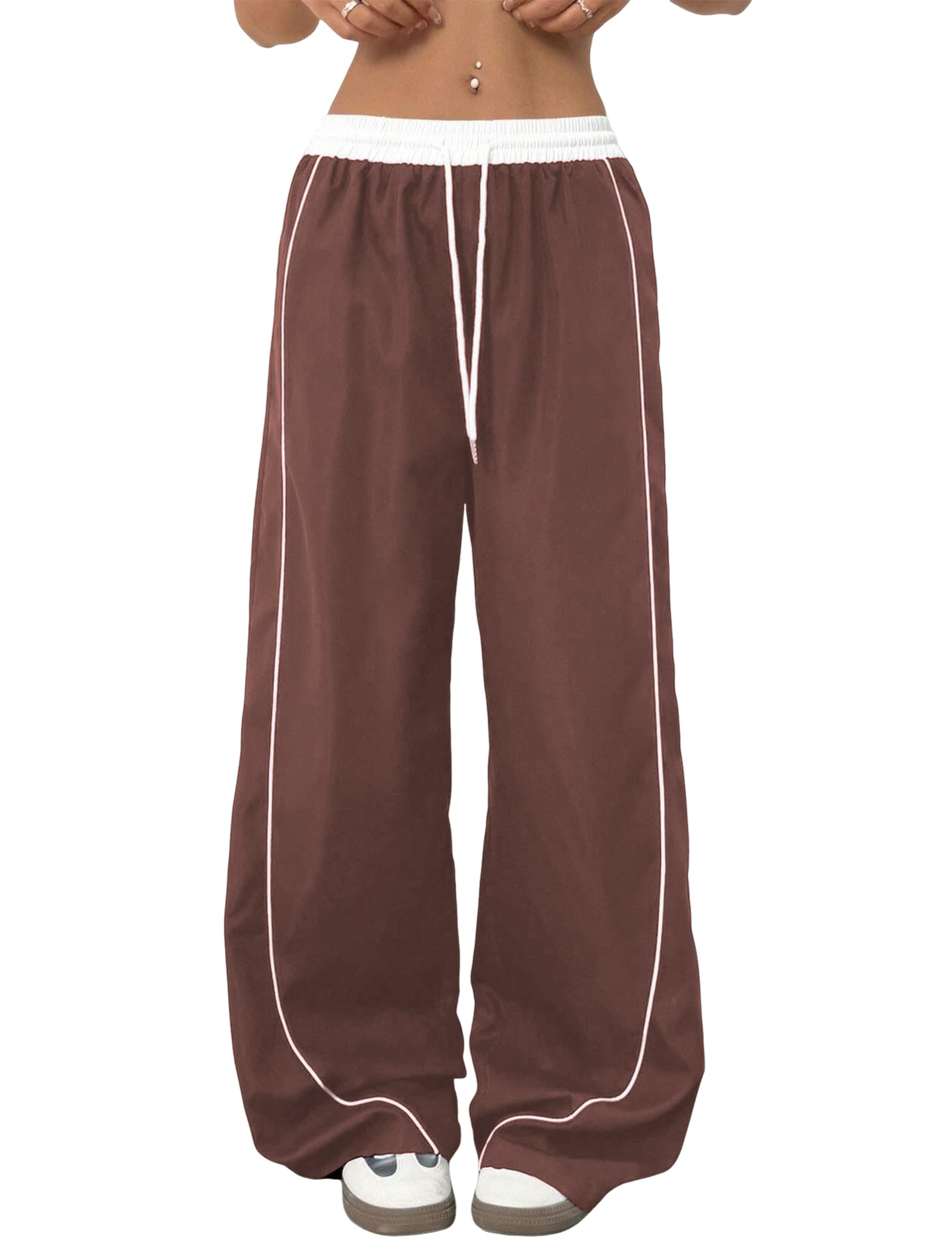 ZAFUL Womens Parachute Pants Y2K Wide Leg Cargo Sweatpants Drawstring Waist Jogger Pants with Pockets