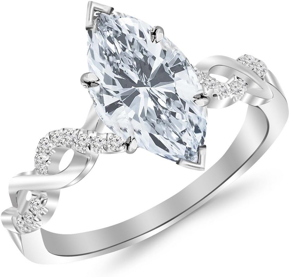 Houston Diamond District 0.5 Carat Twisting Infinity Gold and Diamond Split Shank Pave Set Marquise Cut Diamond Engagement Ring (0.37 Ctw G Color SI1 Clarity Center Stone)