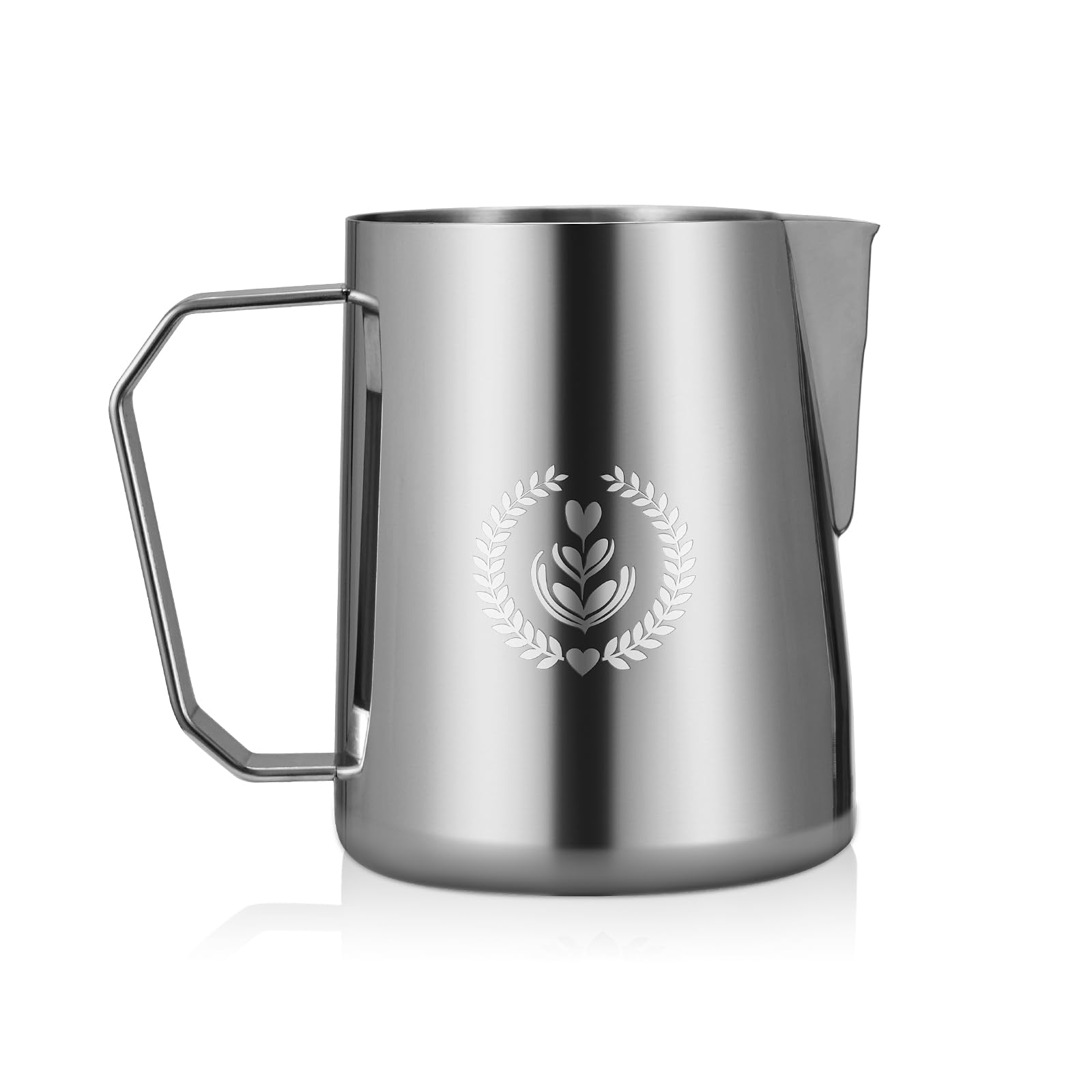 Espresso Milk Pitcher, Steaming Pitcher, 600ml / 20.3oz Milk Frothing Jug, Sharp Spout Latte Art Pitcher with Wide Thick Handle (Silver) Silver 600 ml