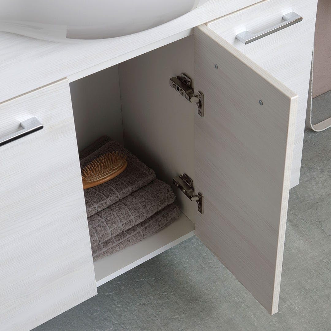 Kiamami Valentina Mueble de baño de pie 85 cm en Roble Blanco Efecto Madera