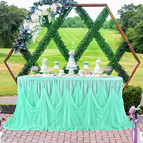 Leegleri 9ft Turquoise Tulle Tutu Table Skirt for Rectangle or Round Table Ruffle Tablecloths for Party,Baby Shower,Birthday,Wedding,Table Skirting