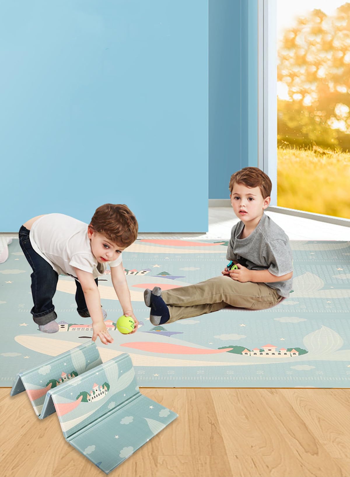 Homarket 200 * 180 CM Baby Floor Playmat, Foldable Foam Play Mat for Babies and Toddlers, Infants, Waterproof Reversible Crawling Mat for Baby Indoor Outdoor