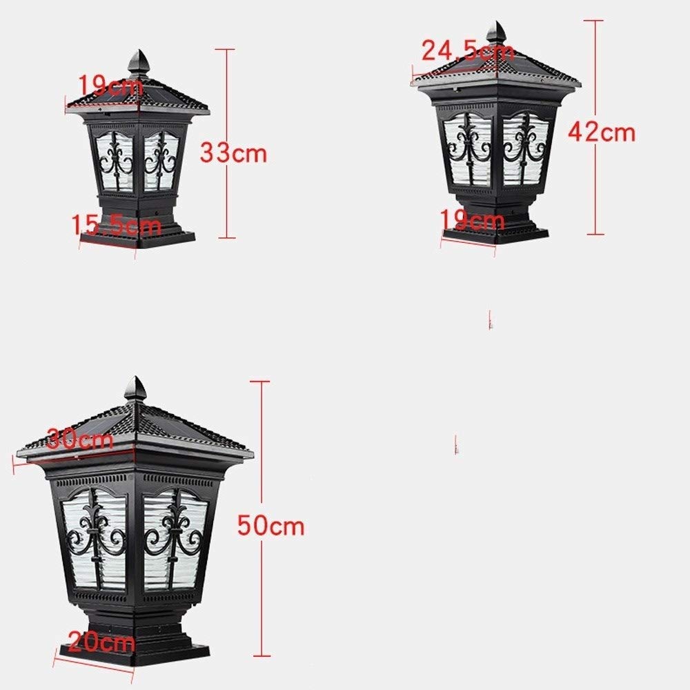 Colonna Luminosa a LED Solare con Custodia in Alluminio Nero, cancello, Portico, pilastro in Pietra, Lampada a Colonna retrò, Lussuosa Collezione coloniale contemporanea,50 * 30cm