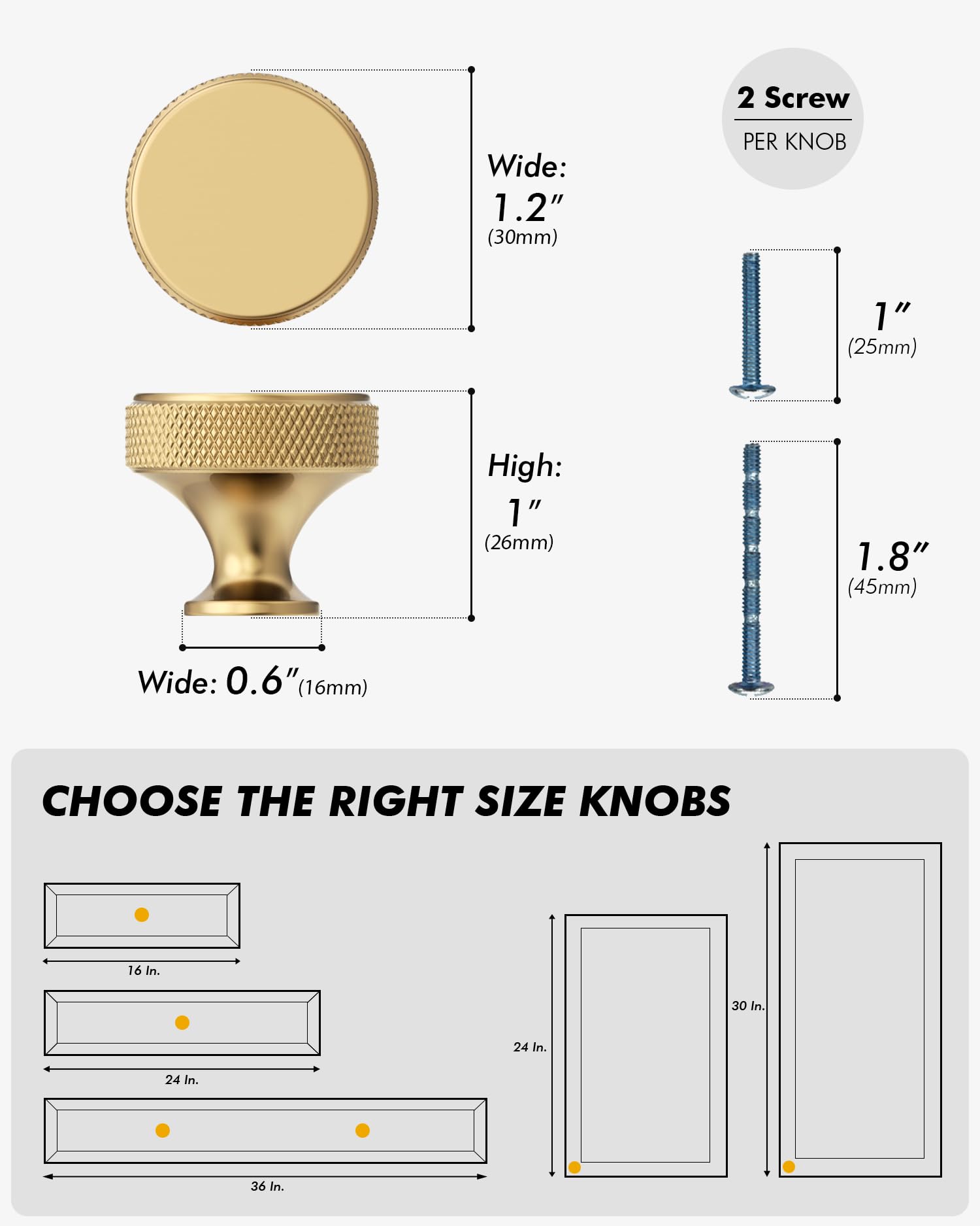 9BUILD Lot de 10 boutons d'armoire moletés en bronze champagne, 3,5 cm, boutons d'armoire de cuisine, boutons de tiroir, de commode, de cuisine pour armoires et tiroirs