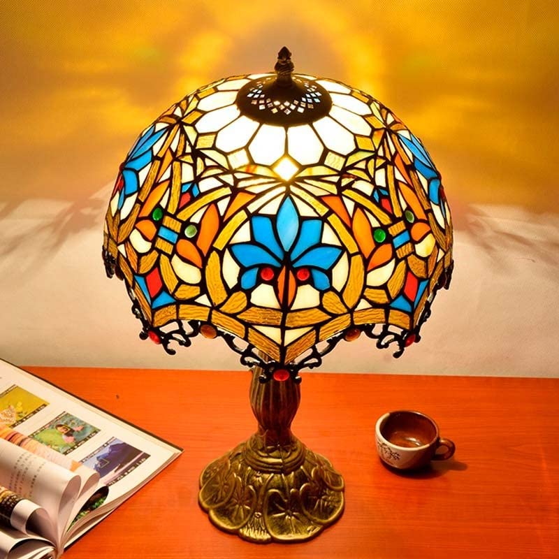B·LED BARCELONA LED - Lámpara de mesa inspiración Tiffany con mosaico floral en cristal