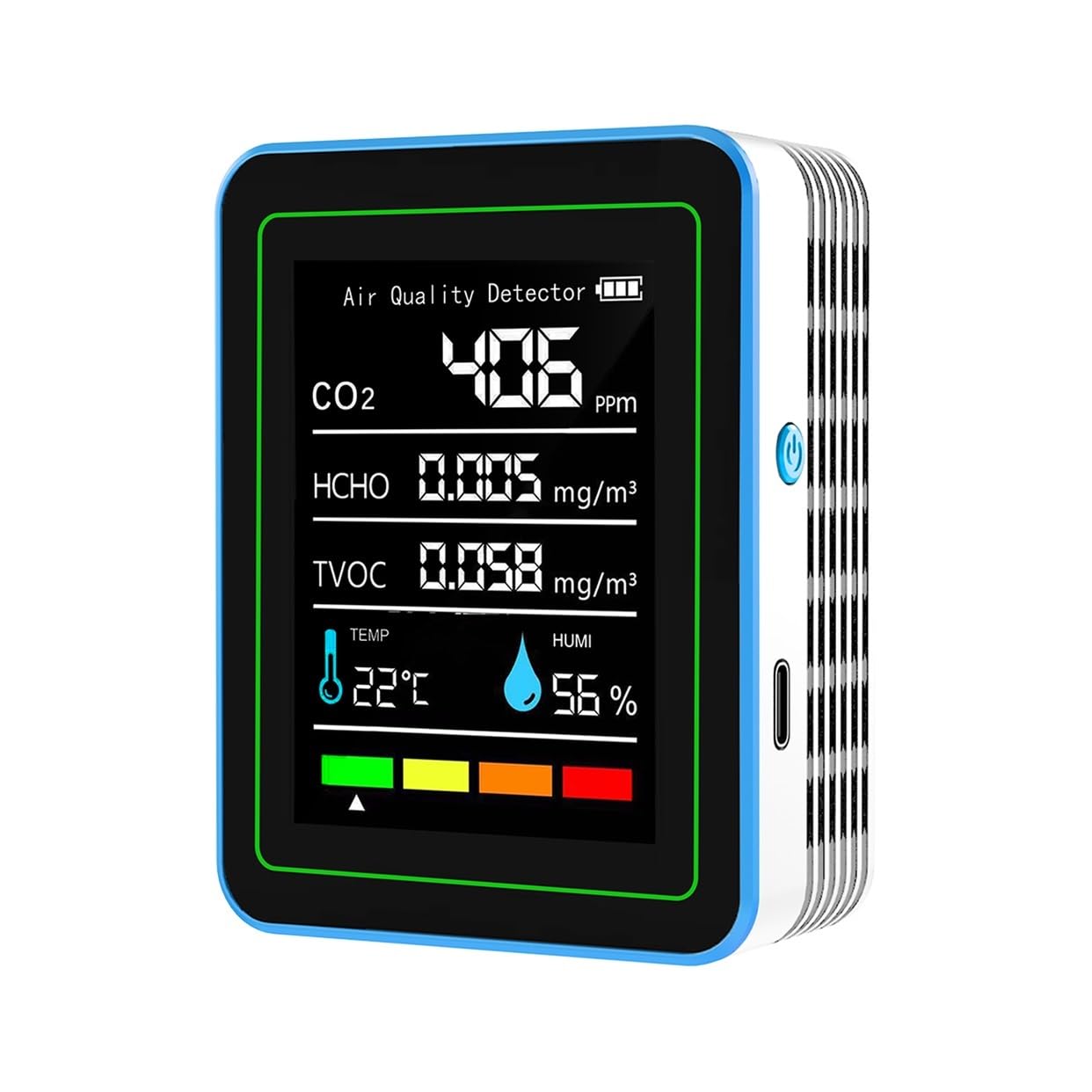 Air Quality Monitor 5-in-1 Air Quality Monitor Indoor Detector Formaldehyde Tester CO2 Meter(Bianco)