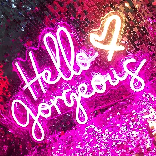 Hello Gorgeous Neon Sign Pink LED Neon Lights for Home Wedding Birthday Backdrop Bacelorette Party Wth Dimmable Switch(5V, 16.5