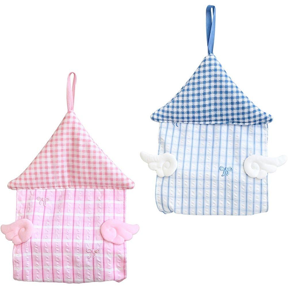 Sofezdo 2pcs Wall Mounted Tissue Bag for Tissues, Cute Hanging Tissue Box Wall-mounted Fabric Tissue Holder for Bathroom Wall