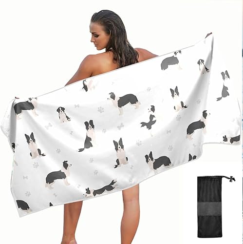 Border Collie - Toalla de playa de microfibra de secado rápido, toalla de viaje de gran tamaño a prueba de arena, para mujeres, niños, niñas, niños,