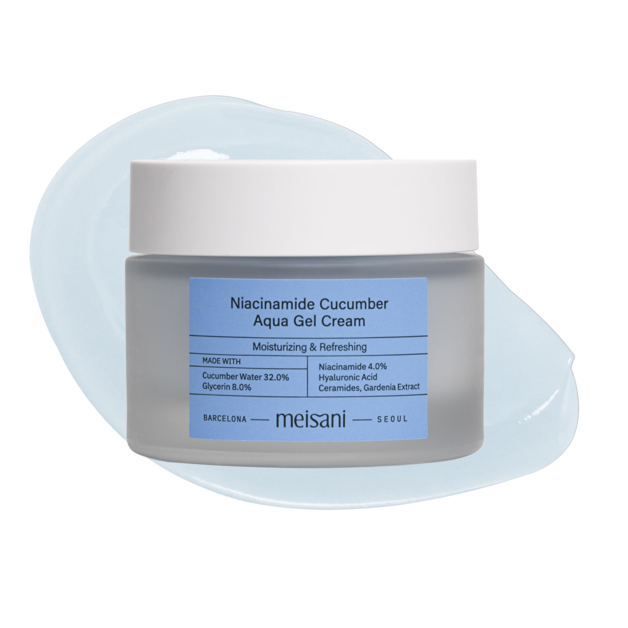 Meisani Niacinamide Cucumber Aqua Gel Cream, Crème visage rafraîchissante au concombre et niacinamide, texture gel, 50ml