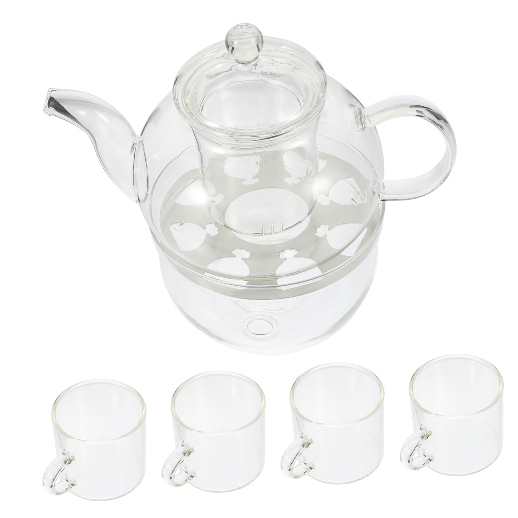 Hitzebeständiges Glas Teekannen Satz mit Tassen und Stövchen Elegantes und Tragbares Teezubereiter Satz für Zuhause und Teegenuss