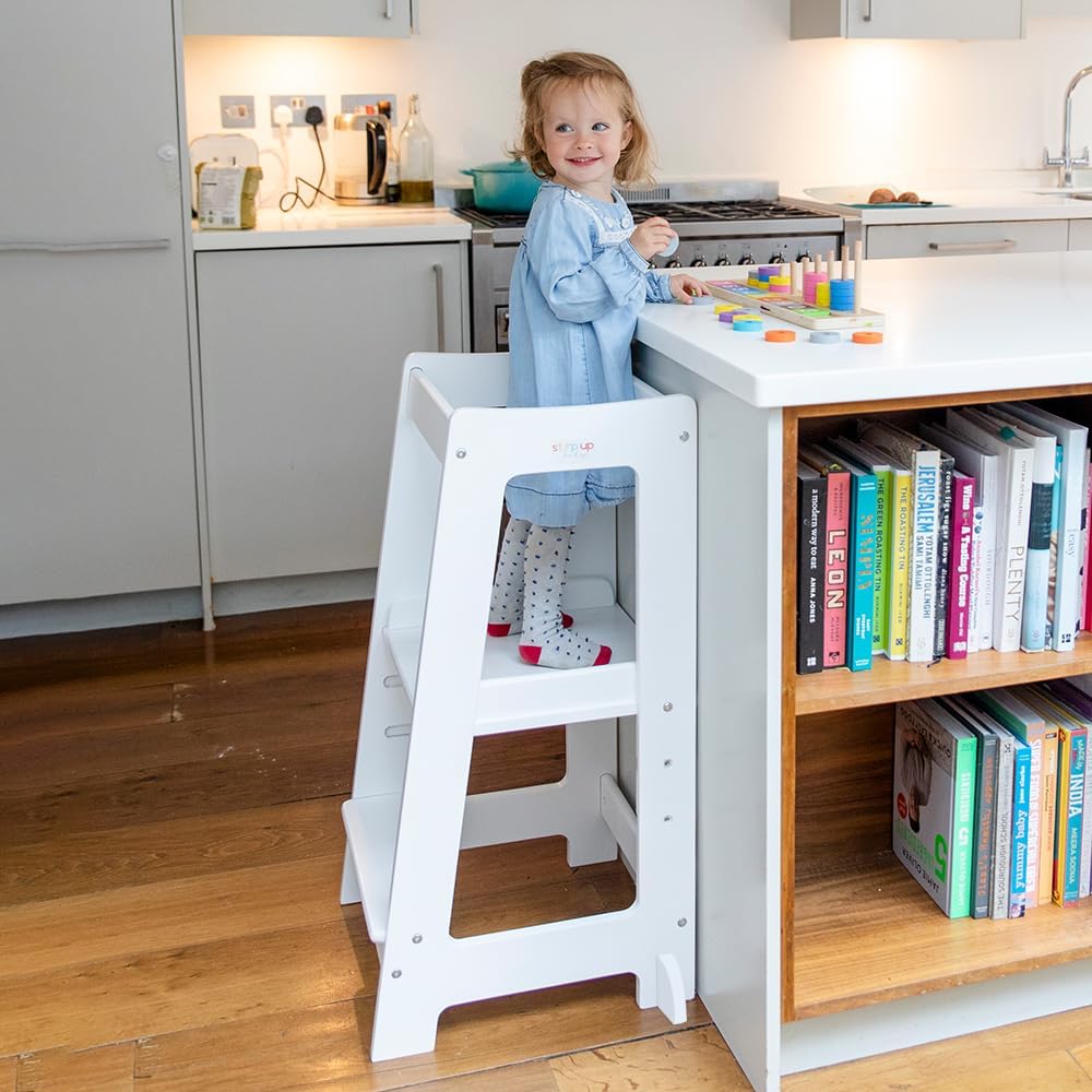 Stepup Baby Stepstool for Kids Step, Toddler Tower, Learning, Kitchen Kids, Kitchen Tower, 3 Adjustable Levels, Stepladder, Training, White