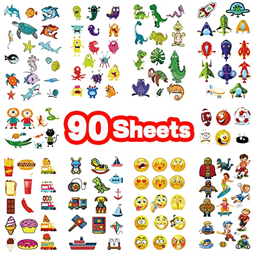90 hojas de tatuajes temporales impermeables para niños, calcomanía de tatuaje temporal para niños, adecuado para cumpleaños, fiestas de verano, juego de tatuajes, playa, dinosaurio decoración tatuaje Cover