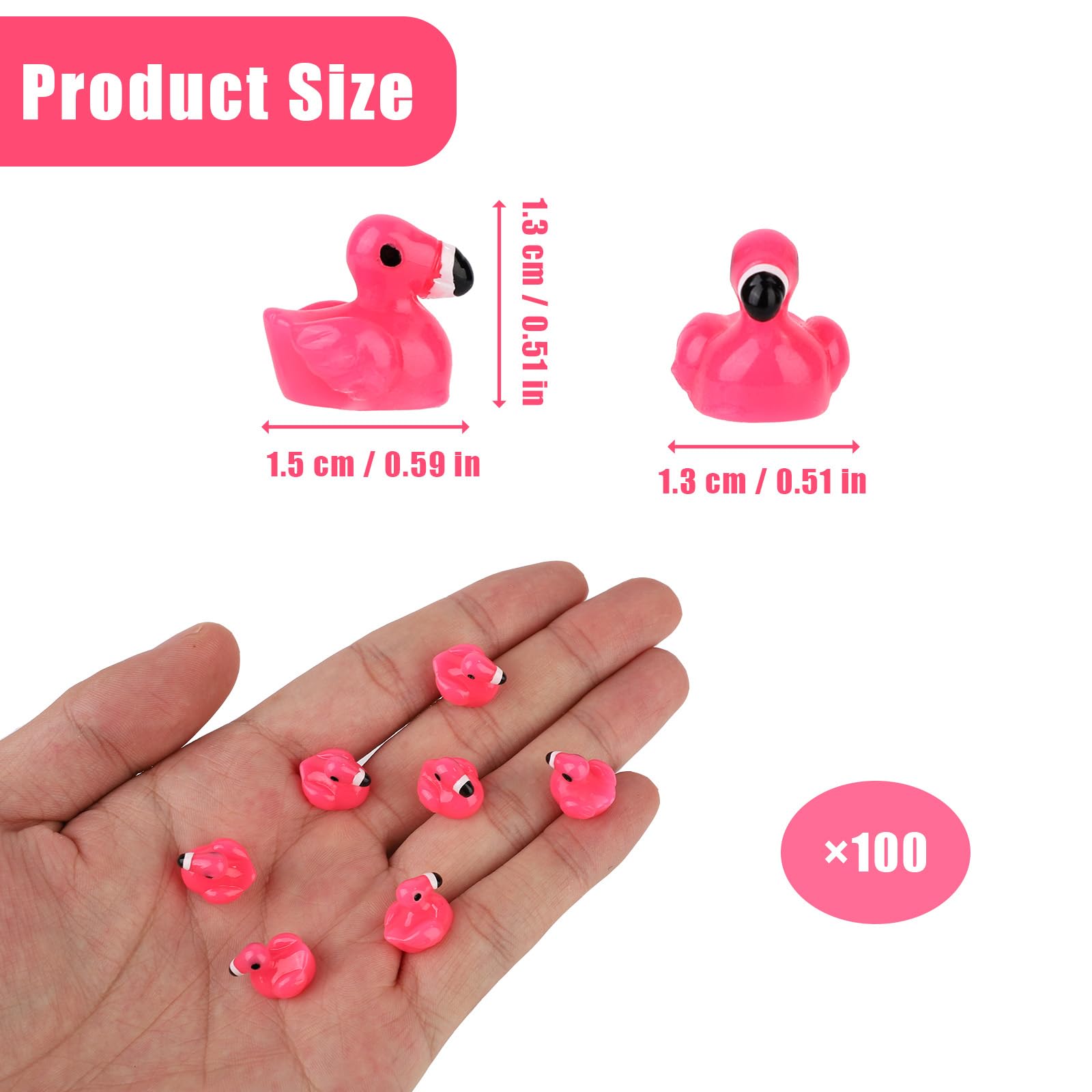 100pcs Mini Resin Flamingo Ducks, 0.59x0.51x0.51in Mini Pink Flamingo Figurines Resin Flamingos Ornament Small Miniature Flamingos for DIY Doll House Party Decoration Kid - Image 2