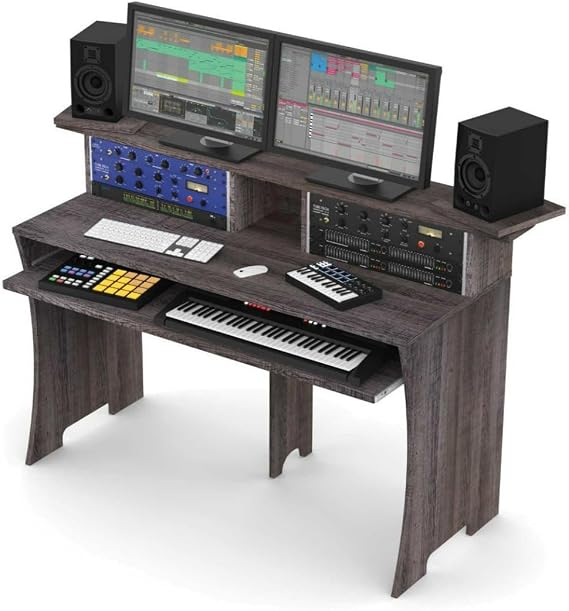 Glorious Workbench Multipurpose Working Console with Pull-Out Drawer and Revolvable Trays, Robust Design and Easy to Assemble (Driftwood)