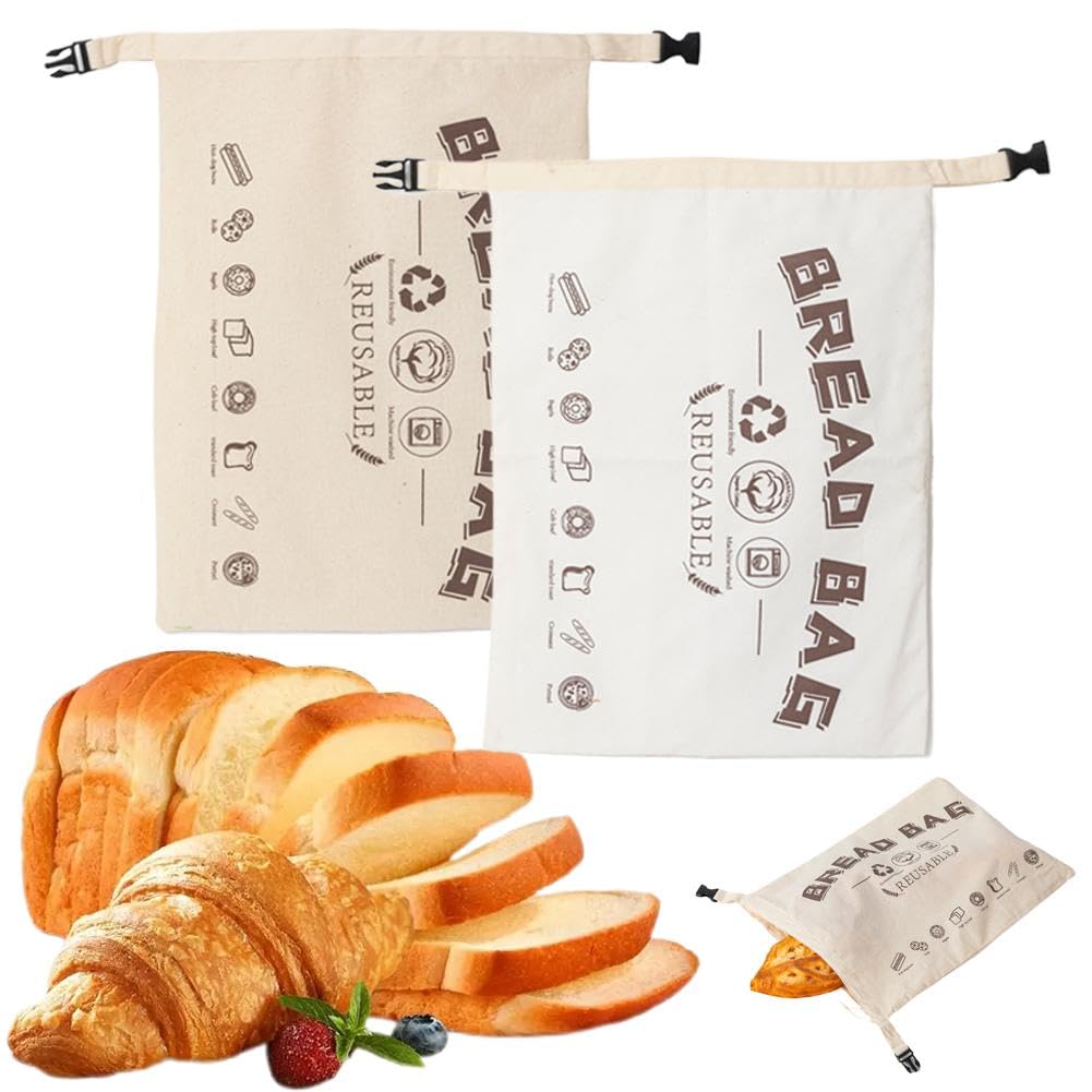 2 Pack Extra Large Beeswax Bread Bags,Reusable Cotton Linen Bread Storage Bags for Homemade, Sourdough & FreshBread,Portable Food Storage Bag for Home Picnic Traveling Daily Use